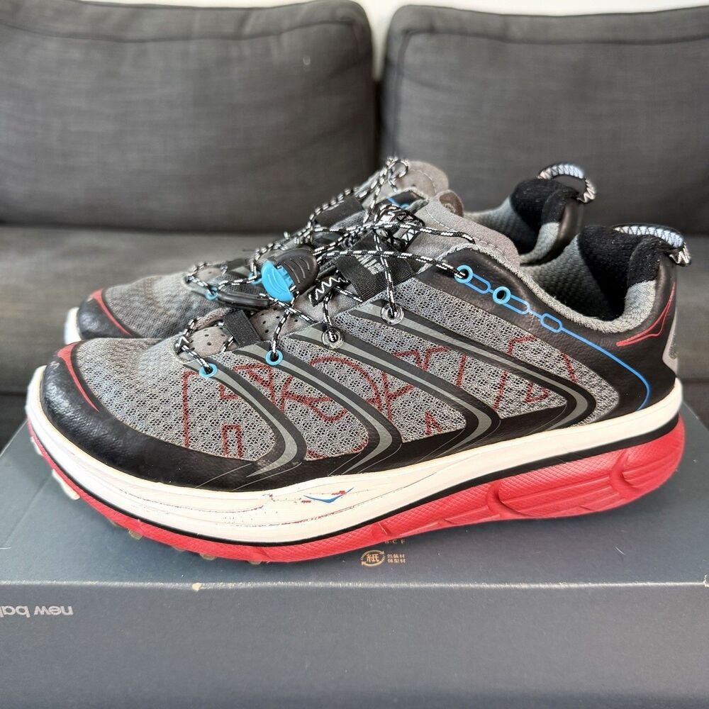 Hoka One One Rapa Nui 2 Tarmac Black/ Red Trail Running Shoes Men's Sz 10.5